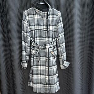 XOXO Black and White Plaid Trench Coat